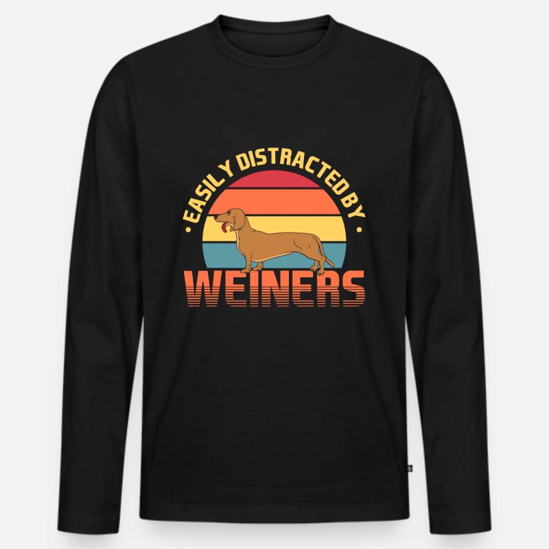 Dackel Retro - Männer Premium Bio Langarmshirt - Schwarz