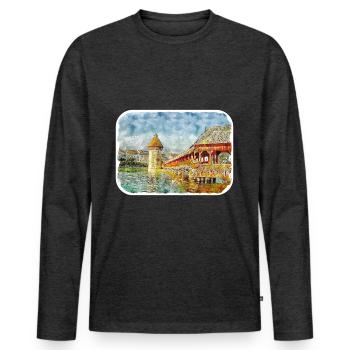 Lucerne Suisse Aquarelle Esquisse Dessinée Illust - T-shirt manches longues Premium bio Homme - anthracite chiné - Devant - Nico (187cm)