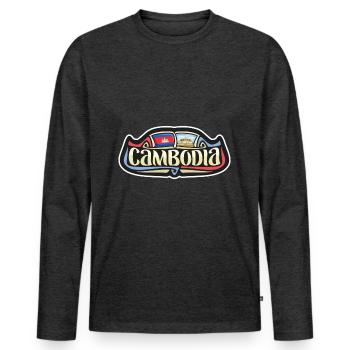 Kambodscha Flagge Reise Souvenir Aufkleber Abzeichen Logo - Männer Premium Bio Langarmshirt - Anthrazit meliert - Vorne - Nico (187cm)