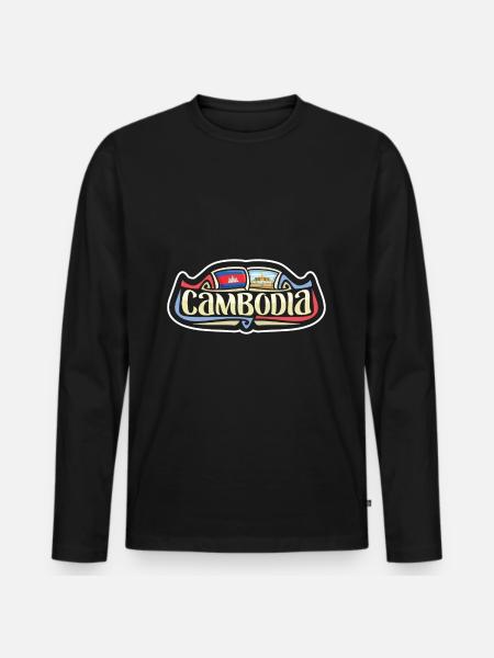 Cambodja Vlag Reizen Souvenir Sticker Badge Logo - Mannen Premium Bio shirt met lange mouwen - zwart