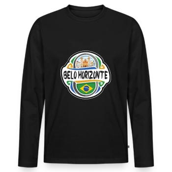 Belo Horizonte Brésil Drapeau Voyage Souvenir Badge S - T-shirt manches longues Premium bio Homme - noir - Devant - Nico (187cm)