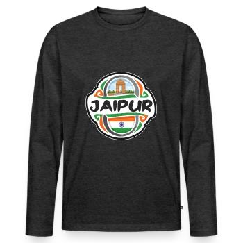 Jaipur India Flag Badge Souvenir de voyage - T-shirt manches longues Premium bio Homme - anthracite chiné - Devant - Nico (187cm)