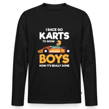 Pilote de Kart Track Kart Pilote de course - T-shirt manches longues Premium bio Homme - noir - Devant - Nico (187cm)