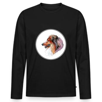 Scotch Collie Hund Aquarell Skizze Illustration - Männer Premium Bio Langarmshirt - Schwarz - Vorne - Nico (187cm)