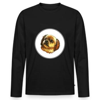Tibetischer Spaniel Hund Aquarell Skizze Illustration - Männer Premium Bio Langarmshirt - Schwarz - Vorne - Nico (187cm)