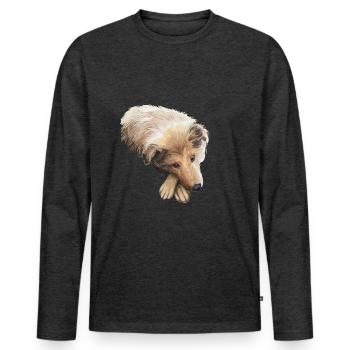 Scotch Collie Dog Watercolor Sketch Illustration - Men's Premium Organic Long Sleeve Shirt - heather anthracite - Front - Nico (187cm)