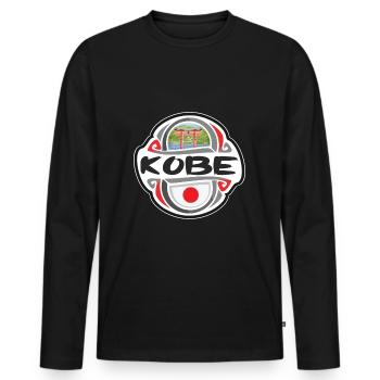 Kobe Japan Flagge Abzeichen Reise Souvenir Briefmarke - Männer Premium Bio Langarmshirt - Schwarz - Vorne - Nico (187cm)