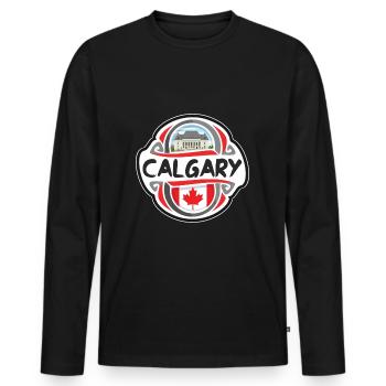 Insigne du drapeau du Canada de Calgary Timbre souvenir de voyage - T-shirt manches longues Premium bio Homme - noir - Devant - Nico (187cm)