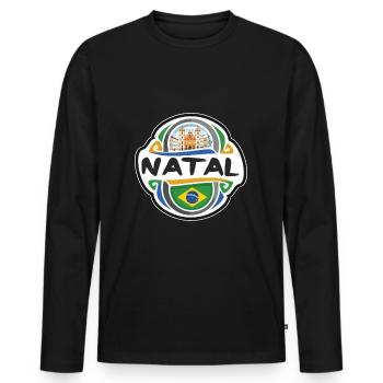 Natal Brasilien Flagge Abzeichen Reise Souvenir Stempel - Männer Premium Bio Langarmshirt - Schwarz - Vorne - Nico (187cm)