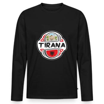 Tirana Albania Flag Badge Travel Souvenir Stamp - Men's Premium Organic Long Sleeve Shirt - black - Front - Nico (187cm)