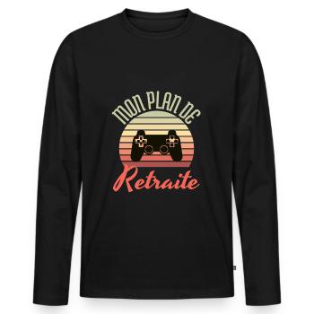 mon plan de retraite la console - T-shirt manches longues Premium bio Homme - noir - Devant - Nico (187cm)