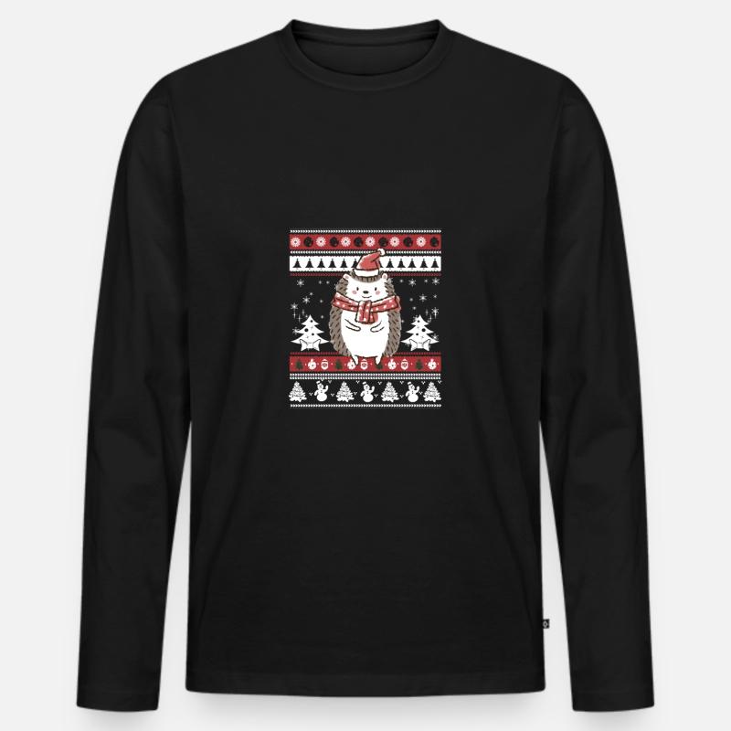 Igel Weihnachten - Männer Premium Bio Langarmshirt - Schwarz
