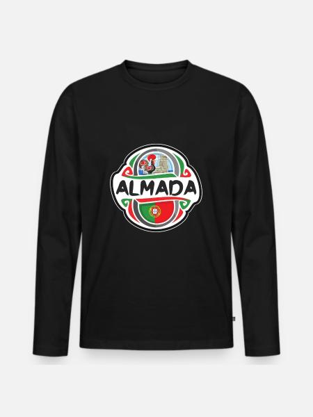 Almada Portugal Drapeau Badge Voyage Souvenir Timbre - T-shirt manches longues Premium bio Homme - noir