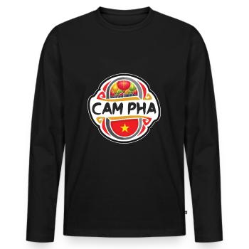Cam Pha Vietnam Flag Badge Souvenir de Voyage - T-shirt manches longues Premium bio Homme - noir - Devant - Nico (187cm)