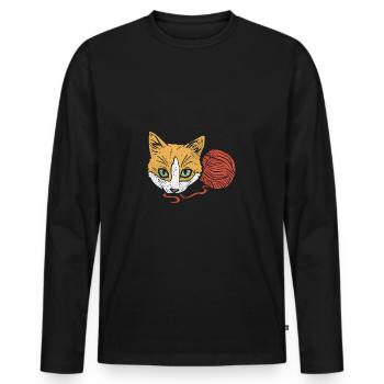Katze Garn Häkeln - Männer Premium Bio Langarmshirt - Schwarz - Vorne - Nico (187cm)