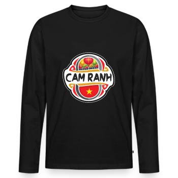 Cam Ranh Vietnam Drapeau Badge Voyage Souvenir Timbre - T-shirt manches longues Premium bio Homme - noir - Devant - Nico (187cm)