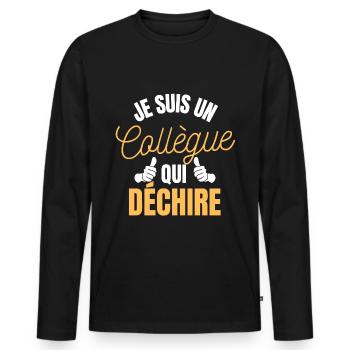 je suis un collègue qui déchire - cadeau amitié - T-shirt manches longues Premium bio Homme - noir - Devant - Nico (187cm)