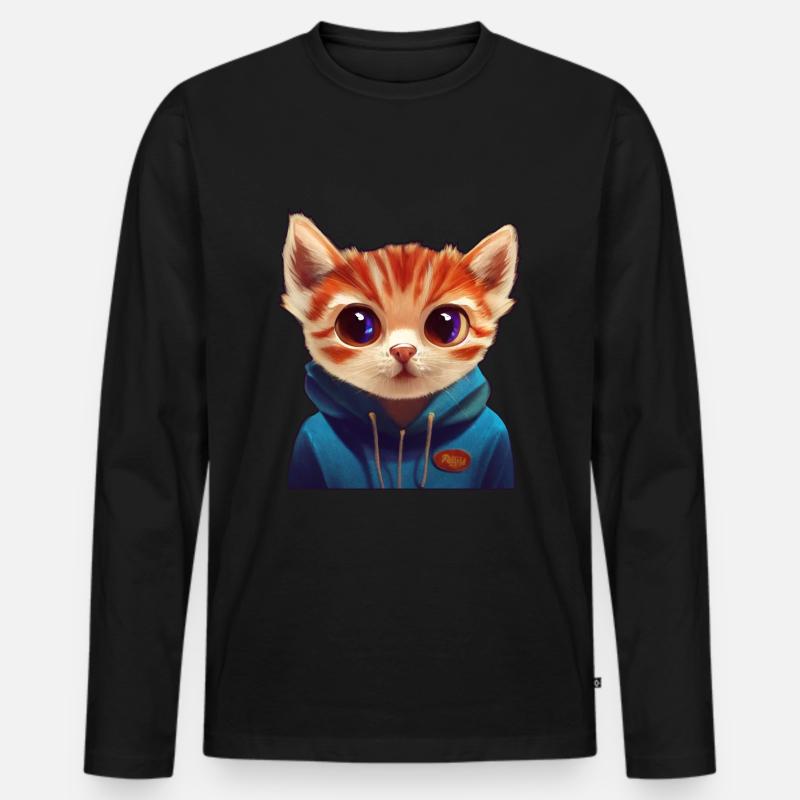 Katze mit Pullover - Männer Premium Bio Langarmshirt - Schwarz