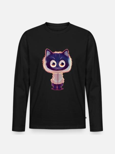 Fuchskatze mit Pullover - Männer Premium Bio Langarmshirt - Schwarz