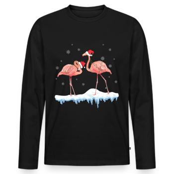 Flamants roses de Noël - T-shirt manches longues Premium bio Homme - noir - Devant - Nico (187cm)