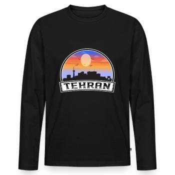 Tehran Iran Skyline Vintage Sunset Travel Souvenir - Men's Premium Organic Long Sleeve Shirt - black - Front - Nico (187cm)