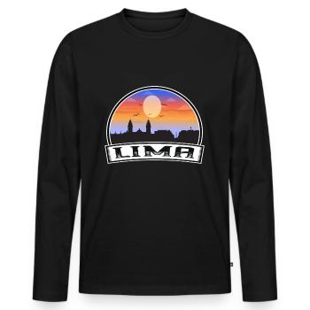 Lima Pérou Skyline Vintage Sunset Souvenir de voyage - T-shirt manches longues Premium bio Homme - noir - Devant - Nico (187cm)