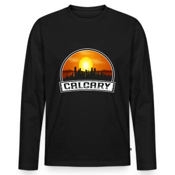 Calgary Kanada Skyline Vintage Sonnenuntergang Reise Souve - Männer Premium Bio Langarmshirt - Schwarz - Vorne - Nico (187cm)
