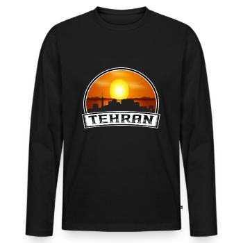 Tehran Iran Skyline Vintage Sunset Travel Souvenir - Men's Premium Organic Long Sleeve Shirt - black - Front - Nico (187cm)