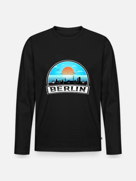 Berlin Deutschland Skyline Vintage Sunset Travel Souve - Männer Premium Bio Langarmshirt - Schwarz