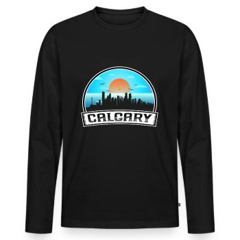 Calgary Kanada Skyline Vintage Sonnenuntergang Reise Souve - Männer Premium Bio Langarmshirt - Schwarz - Vorne - Nico (187cm)