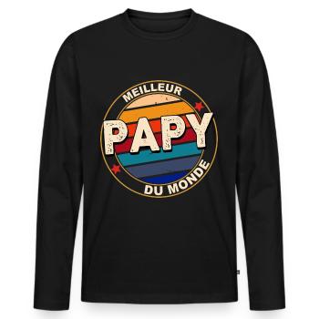 Meilleur Papy du monde Mon Papy Déchire - T-shirt manches longues Premium bio Homme - noir - Devant - Nico (187cm)