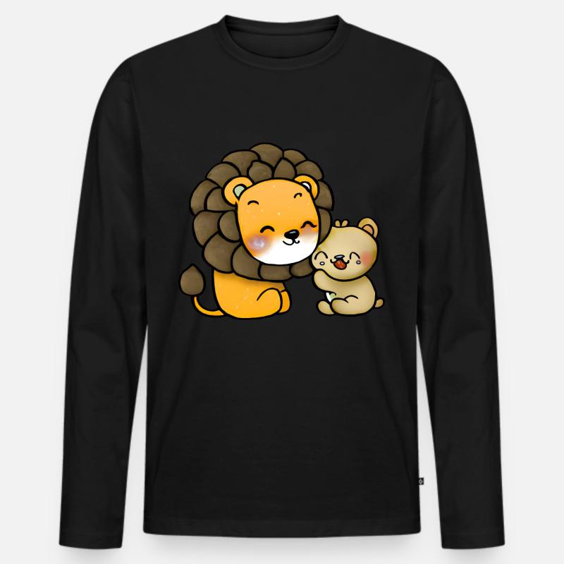 Löwe kuschelt Bär - Männer Premium Bio Langarmshirt - Schwarz