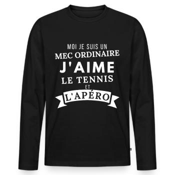 J'aime le tennis et l' apéro humour homme cadeau - T-shirt manches longues Premium bio Homme - noir - Devant - Nico (187cm)