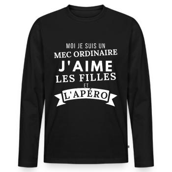 J'aime les filles et l' apéro humour homme cadeau - T-shirt manches longues Premium bio Homme - noir - Devant - Nico (187cm)