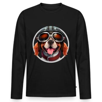 Biker Hund Motorrad Helm Motorradfahrer Kopf - Männer Premium Bio Langarmshirt - Schwarz - Vorne - Nico (187cm)