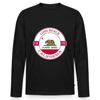 Long Beach California Flag USA Souvenir Badge - T-shirt manches longues Premium bio Homme - noir - Devant - Nico (187cm)