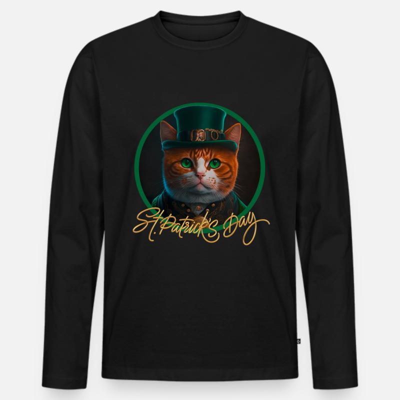 St Patrick s Day Katze - Männer Premium Bio Langarmshirt - Schwarz