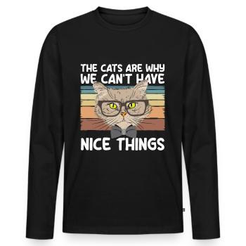 Chat Yeux de chat Ami Chat Maîtresse - T-shirt manches longues Premium bio Homme - noir - Devant - Nico (187cm)