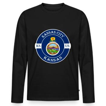 Kansas City Kansas Flagge USA Reise Souvenir Abzeichen - Männer Premium Bio Langarmshirt - Schwarz - Vorne - Nico (187cm)