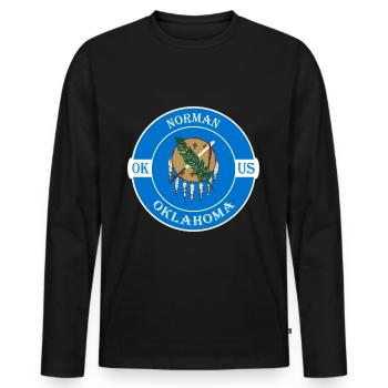 Norman Oklahoma Flag USA Travel Souvenir Badge - T-shirt manches longues Premium bio Homme - noir - Devant - Nico (187cm)