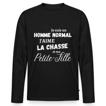 J'aime la chasse et ma petite-fille cadeau papy - T-shirt manches longues Premium bio Homme - noir - Devant - Nico (187cm)