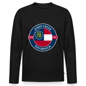 Johns Creek Georgia Flag USA Travel Souvenir Badge - Men's Premium Organic Long Sleeve Shirt - black - Front - Nico (187cm)