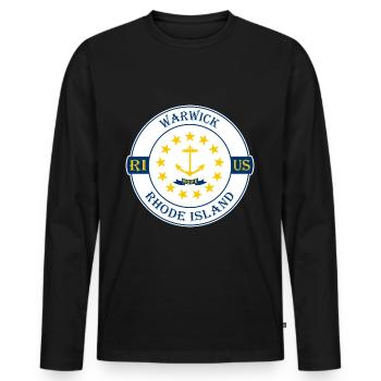 Warwick Rhode Island Flag USA Souvenir Badge - T-shirt manches longues Premium bio Homme - noir - Devant - Nico (187cm)
