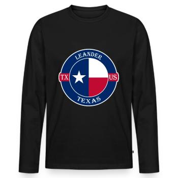 Leander Texas Flag USA Travel Souvenir Badge - Men's Premium Organic Long Sleeve Shirt - black - Front - Nico (187cm)