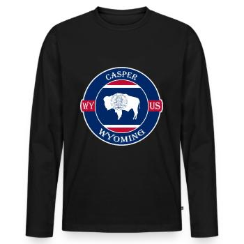 Casper Wyoming Flagge USA Reise Souvenir Abzeichen - Männer Premium Bio Langarmshirt - Schwarz - Vorne - Nico (187cm)