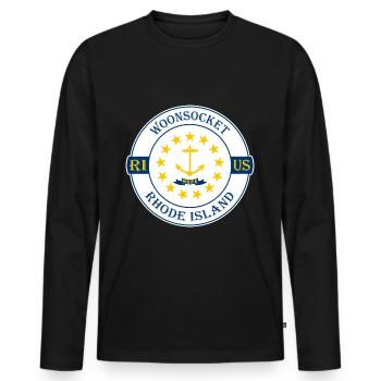 Woonsocket Rhode Island Flag USA Souvenir Badge - T-shirt manches longues Premium bio Homme - noir - Devant - Nico (187cm)
