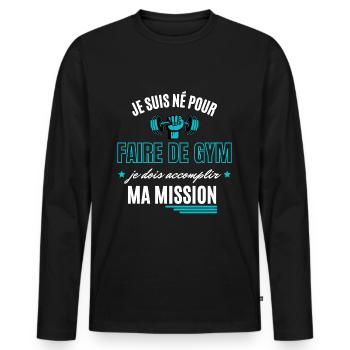 je suis né pour faire de gym - T-shirt manches longues Premium bio Homme - noir - Devant - Nico (187cm)