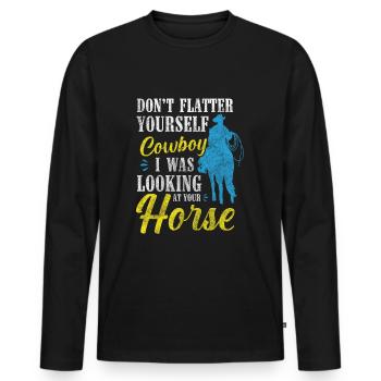 Selle d’équitation de campagne - T-shirt manches longues Premium bio Homme - noir - Devant - Nico (187cm)
