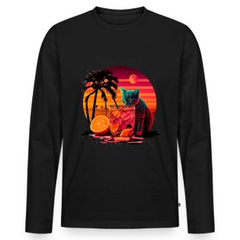 Funny cat drinks cocktail Cat lover - Men's Premium Organic Long Sleeve Shirt - black - Front - Nico (187cm)