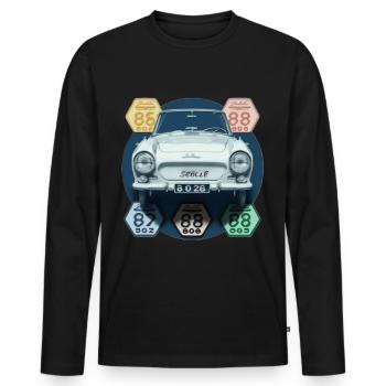 Vignettes automobiles années 70 - T-shirt manches longues Premium bio Homme - noir - Devant - Nico (187cm)